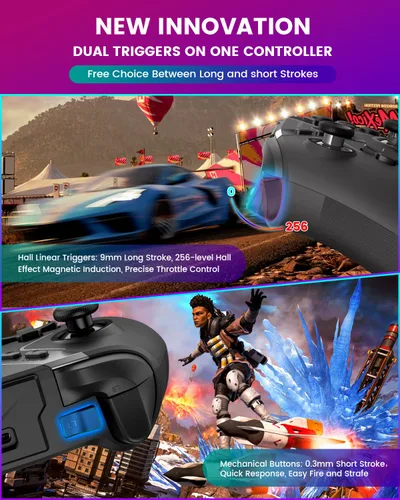 Vista 3 de Bluetooth Controller for Windows PCiPhoneAndroidSwitchsteam OSTV, 2.4G Wireless Game Controller with USB Dongle&Phone Clip with Hall Trigger2