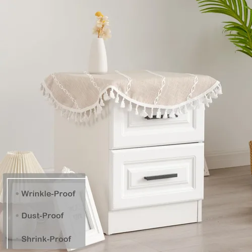 Vista 3 de Mantel redondo rústico pequeño lavable a rayas jacquard de lino resistente estilo granja con borlas para cocina, comedor, fiesta, decoración de Café