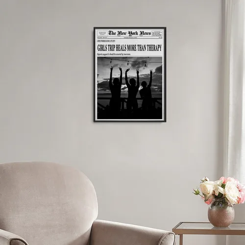 Vista 6 de Arte de revista de periódicos feministas: impresión en lienzo en blanco y negro para decoración de dormitorio Y2K, pared de carrito de bar