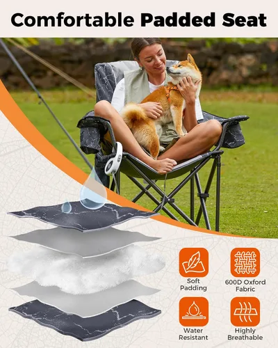 Vista 7 de KingCamp Silla plegable de gran tamaño, resistente 450 libras con mesa plegable de bambú, mesa de picnic portátil con bolsa de transporte