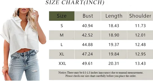 Vista 3 de Tankaneo Camisas cortas con botones para mujer, de manga larga, estilo casual, con solapa, con bolsillo en el pecho