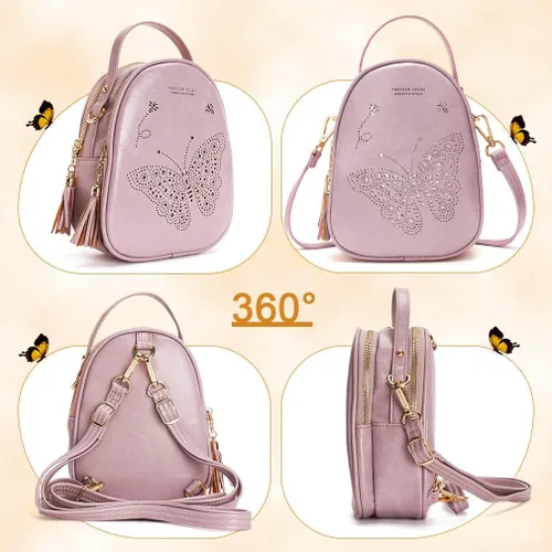 Vista 6 de APHISON Mochila pequeña para niñas y adolescentes, bolso de piel sintética, linda mochila para niños, 22-s-mariposa-morado