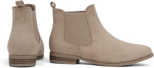Vista 6 de Botas de tobillo con cordones para mujer, botas Chelsea elásticas con punta redonda estilo occidental, tacón bajo Albaricoque 1