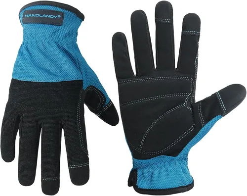Vista 19 de HANDLANDY Guantes de trabajo para hombre y mujer, guantes de trabajo de mecánicos de uso general con pantalla táctil, guantes de trabajo flexibles