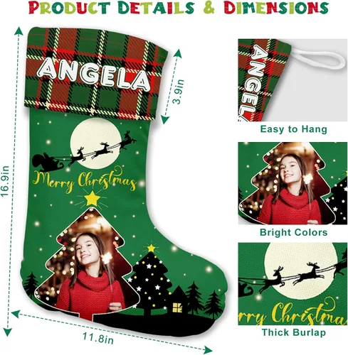 Vista 5 de Calcetines de Navidad personalizados, regalos de adorno de Navidad, carga tu imagen, crea medias para familia, niños, amantes, amigos, hogar