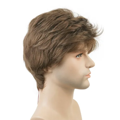 Vista 4 de Lydell Peluca de cabello sintético sintético corto natural para hombres (marrón ceniza medio)