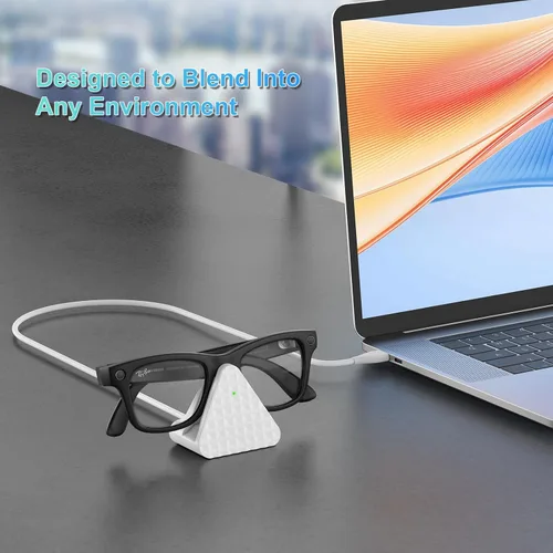 Vista 16 de Soporte de carga inteligente para lentes y cable compatible con Ray-Ban Meta Wayfarer Headliner Skyler, base de carga portátil USB-C para lentes