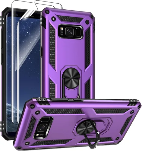 Vista 9 de Androgate Funda para Samsung Galaxy S8 Plus con protectores de pantalla HD, soporte de anillo de metal de grado militar, prueba de caídas de 15