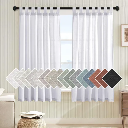 Vista 19 de Cortinas de lino para sala de estar, decoración para el hogar, con pestaña superior, privacidad añadida, ahorro de energía, filtro de luz