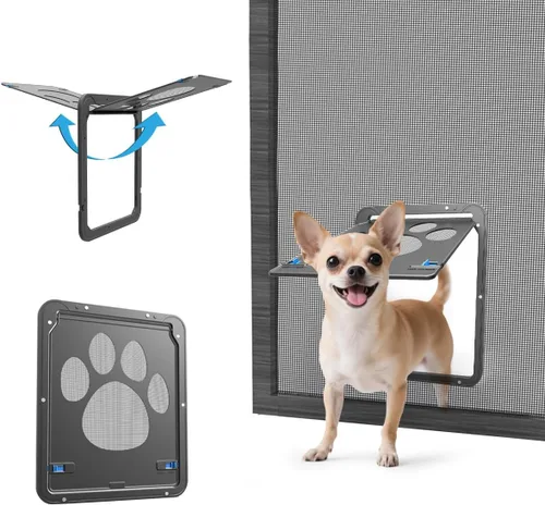 Vista 9 de Puerta de perro grande para puerta mosquitera, fácil de instalar Puerta mosquitera para mascotas con cerradura para puerta corredera, puerta