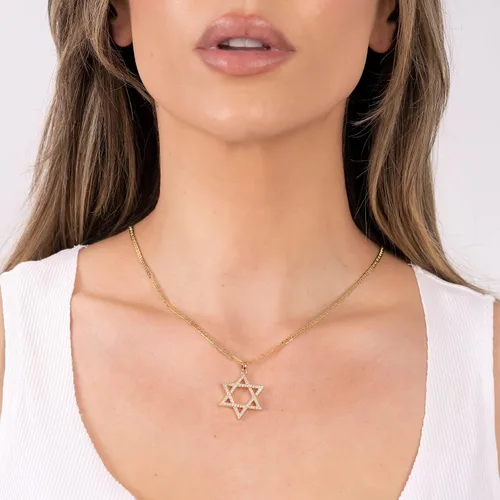 Vista 2 de Barzel Collar chapado en oro de 18 quilates con dije de estrella de David, Chapado en oro, Circonia cúbica