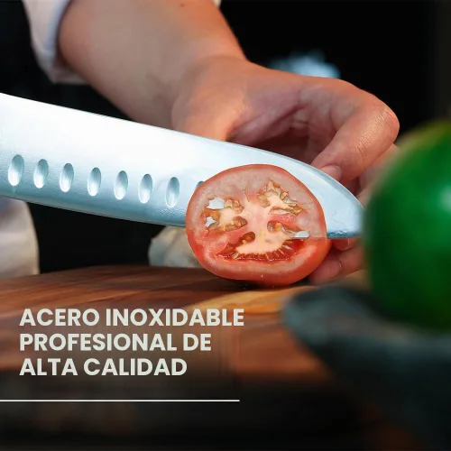Vista 5 de Juego de cuchillos de cocina MasterChef con bloque y afilador más tijeras, juego de 15 cuchillos de chef de grado profesional con cuchillas de acero