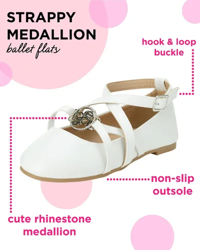 Vista 2 de bebe Girls Dress Shoes - Strappy Ballet Flats with Rhinestone Medallion Little GirlBig Girl