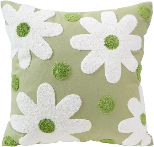 Vista 22 de DECOBIRD Funda de almohada bordada de 18 x 18 pulgadas, diseño floral beige, decoración del hogar, funda de almohada bordada de lona de algodón