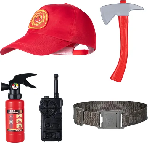 Vista 6 de Disfraz de jefe de bomberos para niños, rojo para niños (3-9 años)