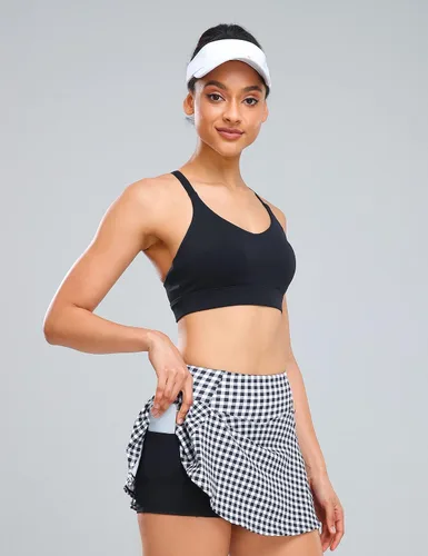 Vista 3 de 1a1a Faldas de tenis y golf para mujer con pantalones cortos y bolsillos de cintura alta, falda pantalón atlética deportiva