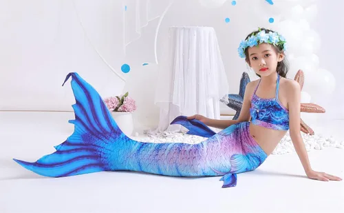 Vista 2 de Kakawayi traje de baño de 3 piezas diseño de cola de sirena para niñas
