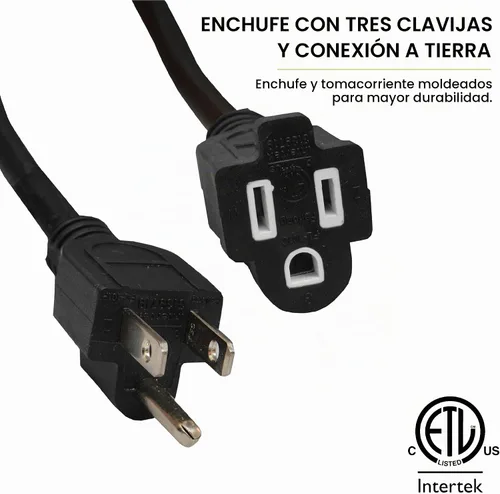 Vista 3 de Go Green Power Inc. (GG-13708BK) - Cable de extensión 16/3 SJTW para exteriores; color negro, 8 pies