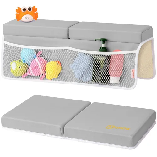 Vista 12 de Bath Kneeler and Elbow Rest Pad Set, 1.5” Thick Bathtub Kneeling Mat Cozy Memory Foam, Non-Slip 6 Suction Cups and 4 Toys Organizer Pockets