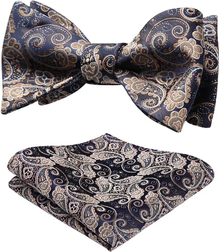 Vista 78 de HISDERN Pajaritas para hombre, corbatín de cachemira para hombre, corbata de lazo y bolsillo cuadrado, juego formal de esmoquin para boda
