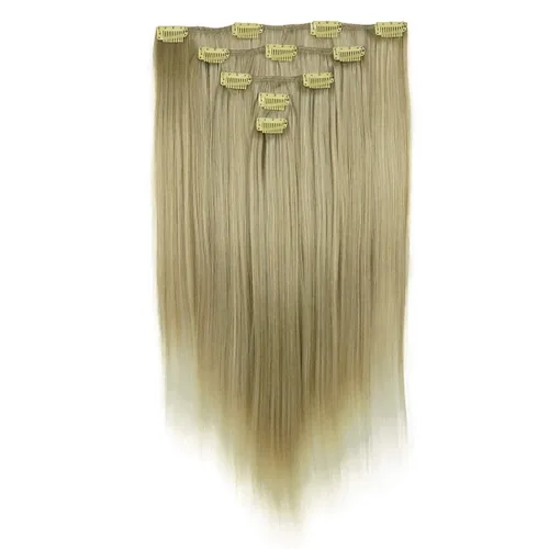 Vista 9 de Lydell Juego de 5 extensiones de cabello sintético con clip de 20 pulgadas de largo y lacio para mujer (12TT26 marrón con reflejos)