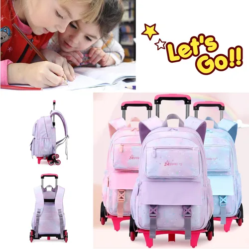 Vista 7 de Mochila con ruedas para niñas capacidad escolar bolsas de primaria con ruedas B-6 ruedas-azul Six Wheels