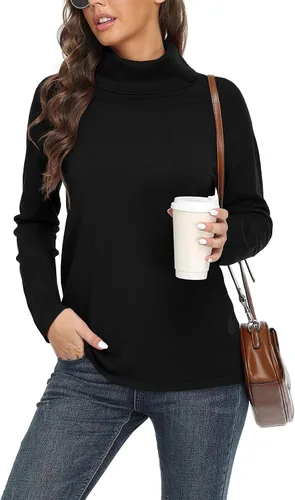Vista 3 de VIISHOW Suéter de cuello alto para mujer de manga larga acogedor cálido casual ligero suave suéter