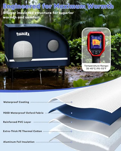 Vista 5 de Casa climatizada para gatos resistente a la intemperie para gatos al aire libre, refugio grueso estilo cámper con almohadilla térmica termostática