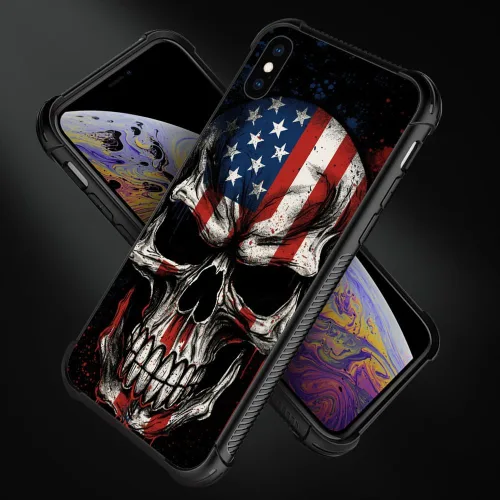 Vista 161 de Funda compatible con iPhone 8, a prueba de golpes, antiarañazos, bandera de ciervos de cola blanca de grano de madera estadounidense