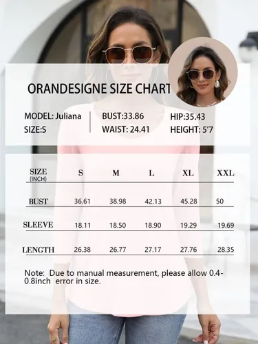Vista 5 de ORANDESIGNE Camisetas básicas de verano con mangas 34 y cuello en V para mujer