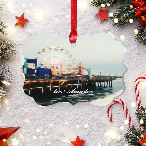 Vista 6 de Adornos de Navidad de California Estados Unidos, paisaje urbano de Los Ángeles, adornos de árbol de Navidad, adornos de Navidad personalizados