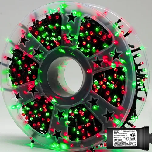 Vista 16 de 1000 luces LED de Navidad azules y blancas de 328 pies, impermeables, 8 modos de luces de Navidad con cable verde en interiores, luces de árbol Azul