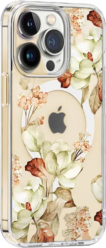 Vista 10 de Funda magnética transparente para iPhone 13 [compatible con cargador MagSafe] Gardenia patrón de estampado floral delgado antiarañazos para mujeres