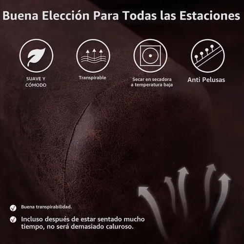 Vista 3 de molasofa Fundas para sillas reclinables de elastano con aspecto de cuero, 4 piezas con bolsillo, fundas suaves antideslizantes para silla, protector