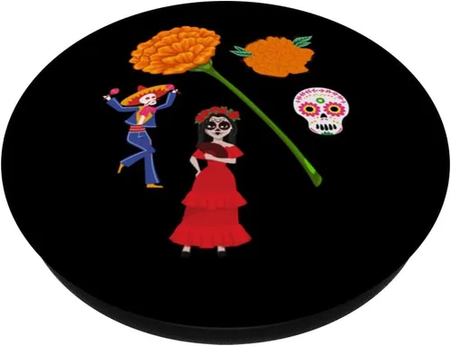 Vista 2 de Dia de Los Muertos - PopSockets intercambiables con diseño de caléndula mexicana