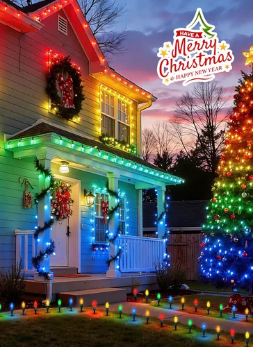 Vista 7 de Brightown Luces de Navidad C9 C9 para exteriores, 25.7 pies, fresa, C9, luces de camino de Navidad con 20 bombillas LED y estacas, decoraciones