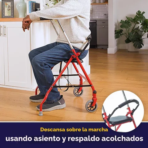 Vista 5 de Andador de dos ruedas con asiento, de Drive Medical, 1239RD, Universal, Rojo, 1, 1