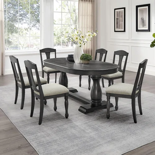 Vista 5 de WILLIAMSPACE Mesa de comedor extensible de madera de 94 pulgadas para 6 a 8 pulgadas, mesa de cocina ovalada rústica rústica con patas de madera