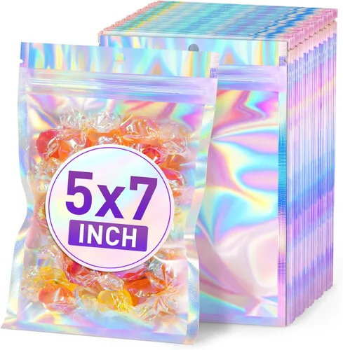 Vista 19 de ANZNKU 50 piezas 7 cm x 23 cm Bolsas holográficas para bolígrafos Bolsas de embalaje para bolígrafos Bolsa resellable a prueba de olores