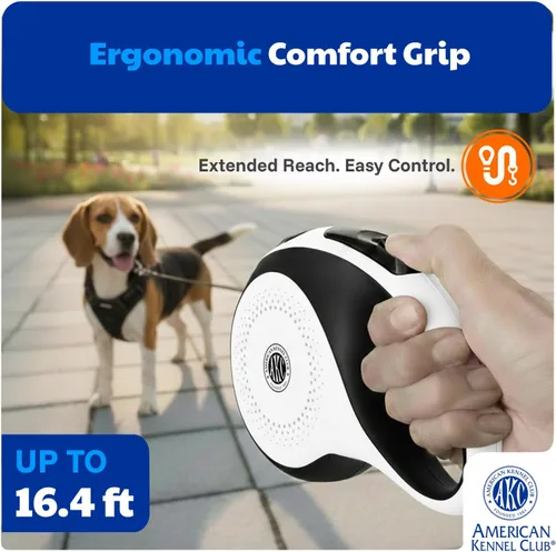 Vista 3 de American Kennel Club - Correa retráctil para perro, 16.4 pies, sin enredos, agarre ergonómico, freno con una mano, para perros medianos y grandes