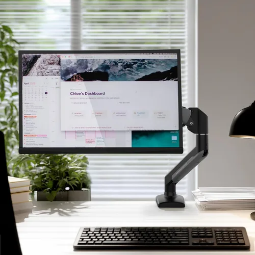 Vista 8 de NearHub Brazo de montaje para monitor único para pantallas de 13-32" hasta 22 libras VESA 75x75/100x100 Base de abrazadera/ojal Organización
