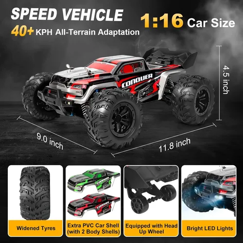 Vista 2 de Coche a control remoto todo terreno a escala 1:16 para adultos, 40+KM/H, camión de control remoto todoterreno 4WD de alta velocidad con 2