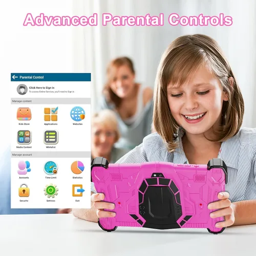 Vista 12 de Fivahiva Tableta para niños de 7 pulgadas, tableta Android 14 para niños, Octa-Core, 10 GB de RAM +64 GB de ROM 512 GB expandir, cámara dual Rosa