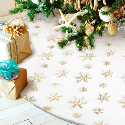Vista 8 de Hommtina Falda de Árbol de Navidad de 48 Pulgadas Blanca, Decoraciones de Árbol de Navidad Falda de Árbol de Piel Sintética para Navidad Fiestas