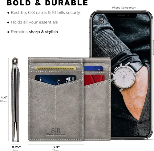 Vista 3 de SERMAN BRANDS RFID Blocking Wallet Slim Bifold - Genuine Leather Minimalist Front Pocket Wallets for Men with Money Clip Gift