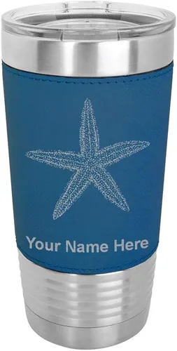 Vista 19 de LaserGram Vaso aislado al vacío de 20 onzas, estrella de mar, grabado personalizado incluido (piel sintética, gris)
