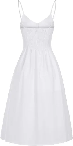 Vista 22 de Angashion - Vestido floral de verano estilo bohemio para mujer, con botones, bolsillos y tiras ajustables