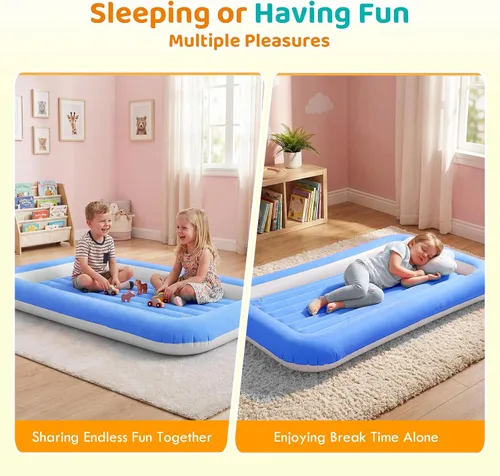 Vista 7 de Cama de aire para niños, colchón inflable para viaje de bebé con laterales, azul