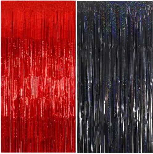 Vista 13 de MORANTI Cortinas de flecos de papel de oropel metálico iridiscente negro brillante de 3.28 pies x 6.56 pies para decoración de fiestas, fotos, telón