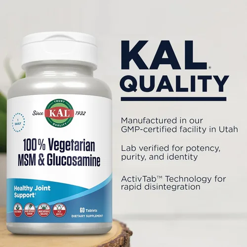 Vista 4 de KAL MSM y Glucosamina Vegetariana, Tableta (Btl-Plástico) 60ct